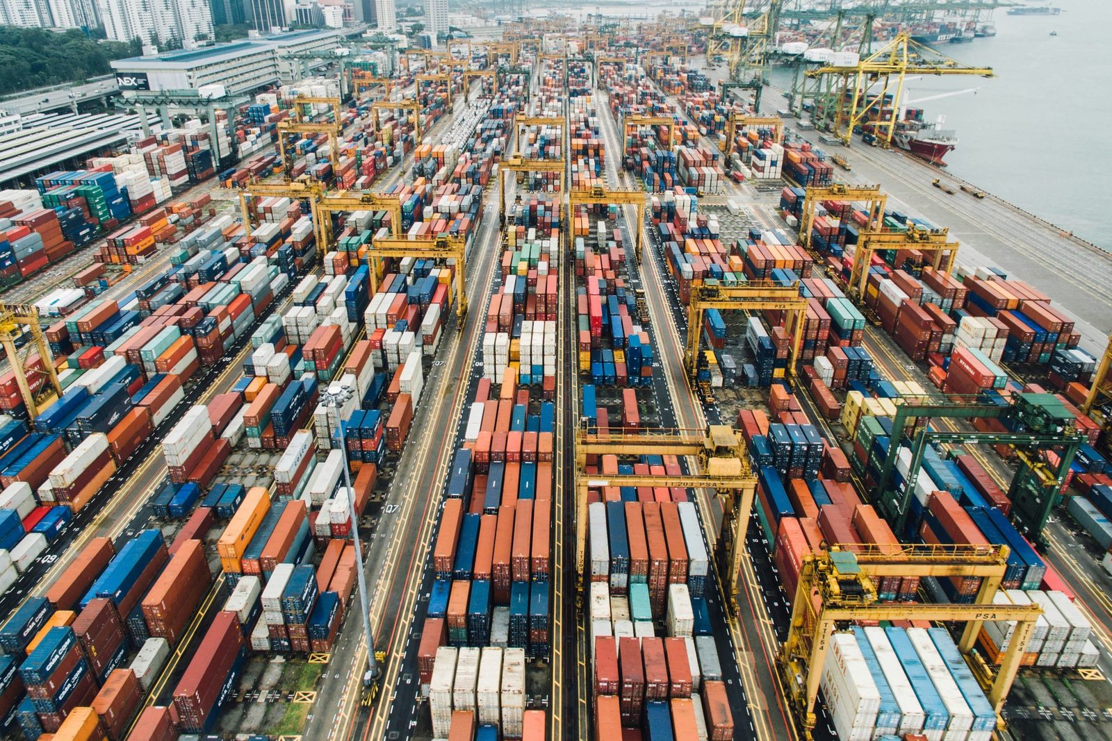 Aerial view of a container port